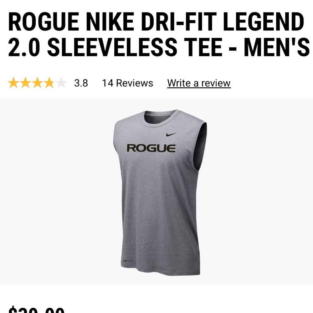 Rogue Nike 2.0 sleeveless dri-fit t-shirt